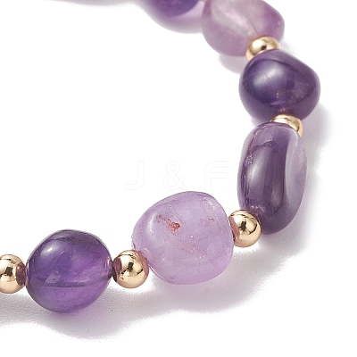 Natural Amethyst & Brass Beads Stretch Bracelets for Women BJEW-JB13414-01-1