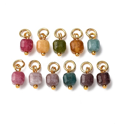 Natural Colorful Tourmaline Faceted Table Cut Cube Charms PALLOY-JF04482-01-1