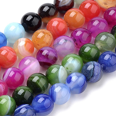 Natural Striped Agate/Banded Agate Beads Strands G-S259-04-4mm-1