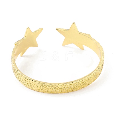 Rack Plating Brass Double Star Open Cuff Bangle for Women BJEW-I302-01G-1