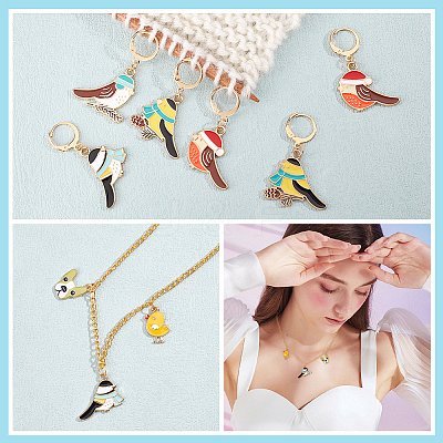 12Pcs 4 Style Alloy Enamel Bird Charms Locking Stitch Makers HJEW-PH01590-1