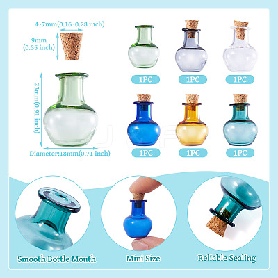 6Pcs 6 Colors Round Glass Cork Bottles Ornament AJEW-TA0001-75-1