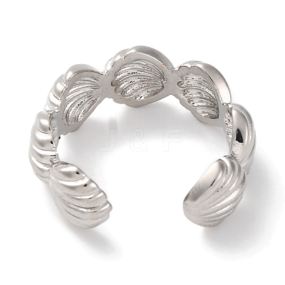 Rack Plating Shell Shape Brass Open Cuff Rings for Women RJEW-S242-04P-1