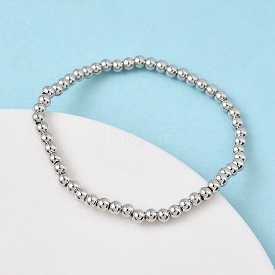 Brass Round Beaded Stretch Bracelets for Men Women BJEW-B148-05B-P-1