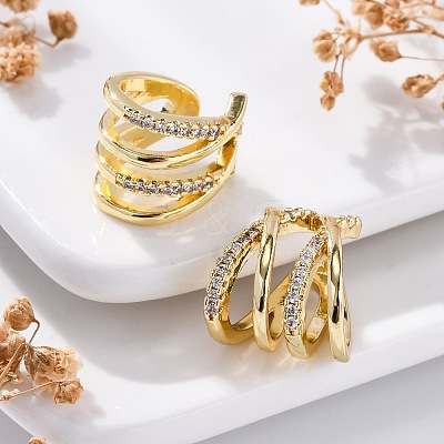 Rack Plating Brass Micro Pave Clear Cubic Zirconia Cuff Earrings EJEW-H147-08G-1