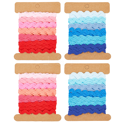 4 Cards 2 Styles Polyester Wavy Fringe Trim Ribbon DIY-GF0009-48H-1