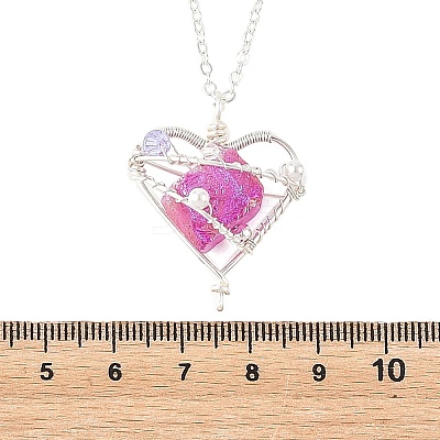 5Pcs 5 Colors Electroplated Natural Quartz Heart Copper Wire Wrapped Pendant Brass Cable Chain Necklaces for Women NJEW-TA00256-1