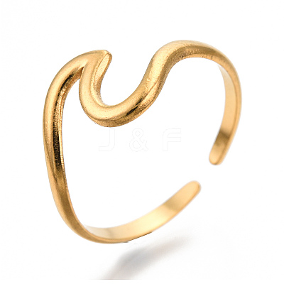 Ion Plating(IP) 304 Stainless Steel Sea Wave Cuff Rings X-RJEW-N038-115LG-1