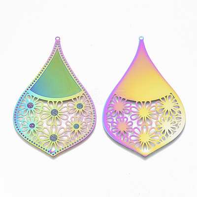 Ion Plating(IP) 304 Stainless Steel Filigree Big Pendants X-STAS-S108-70-1