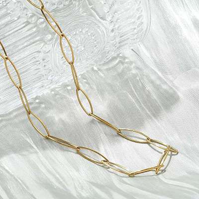 Ion Plating(IP) 304 Stainless Steel Paperclip Chain Necklace for Men Women NJEW-P272-02G-1