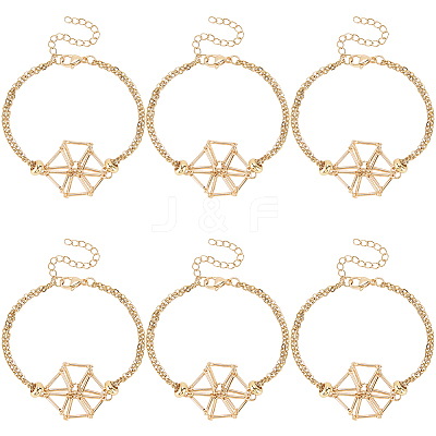 6Pcs Brass Braided Macrame Pouch Empty Stone Holder Bracelet Making BJEW-SC0001-73-1