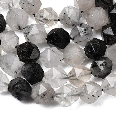 Natural Tourmalinated Quartz/Black Rutilated Quartz Beads Strands G-Z119-A15-03-1