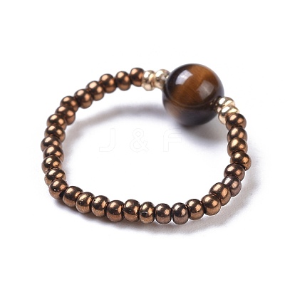 Natural Tiger Eye Stretch Rings RJEW-JR00255-02-1