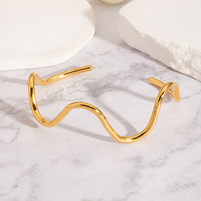 Personalized Wave Design 304 Stainless Steel Open Cuff Bangles for Women ZD3486-1