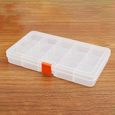 15 Grids Transparent Rectangle Plastic Beads Storage Containers PAAG-PW0012-03-1