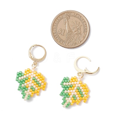 304 Stainless Steel Glass Seed Beads Leaf Leverback Earrings EJEW-MZ00536-03-1