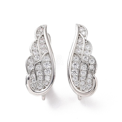 Rack Plating Brass Micro Pave Cubic Zirconia Hoop Earring Findings with Latch Back Closure ZIRC-C039-08P-1
