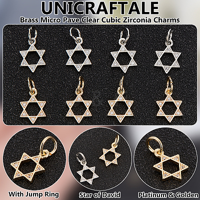 12Pcs 2 Colors Brass Micro Pave Clear Cubic Zirconia Charms KK-UN0004-16-1