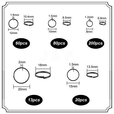 373Pcs 5 Styles Iron Split Key Rings IFIN-PH0001-93-1
