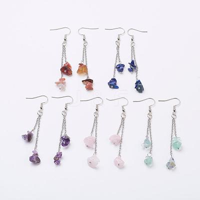 Natural Gemstone Chip Dangle Earrings EJEW-JE02417-1