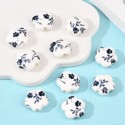 Floral Printed Porcelain Beads X-PORC-Q166-1-1
