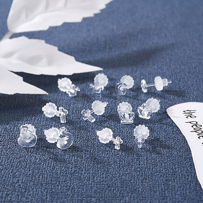 60 Sets 6 Style Crown & Cross & Swan & Vortex Transparent Resin Stud Earrings for Women EJEW-BG0001-02-1