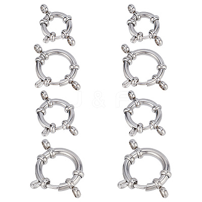 8Pcs 4 Styles 304 Stainless Steel Smooth Surface Spring Ring Clasps STAS-GO0001-23-1