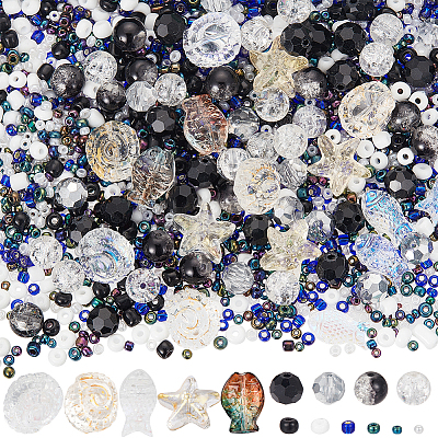Ocean Theme DIY Seed & Glass Beads Jewelry Making Finding Kit DIY-SC0024-64A-1