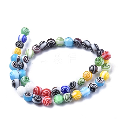 Handmade Millefiori Glass Round Beads Strands LK-R004-93-1
