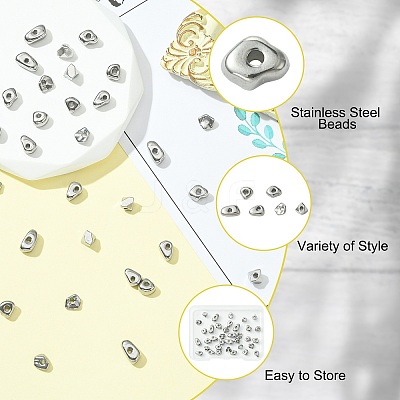 36Pcs 6 Styles 304 Stainless Steel Beads STAS-CJ0002-90-1