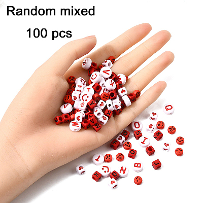 200Pcs Expression & Letter Acrylic Beads MACR-FP0001-28-1