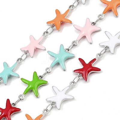 304 Stainless Steel Enamel Starfish Link Chains CHS-F023-01K-P-1