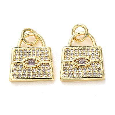 Brass Micro Pave Clear Cubic Zirconia Charms CU-E003-07G-1