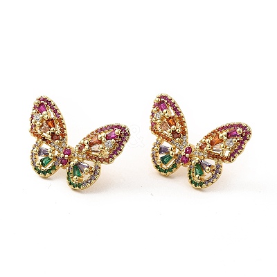 Colorful Cubic Zirconia Butterfly Stud Earrings EJEW-F302-06G-1