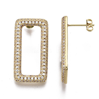 Brass Micro Pave Clear Cubic Zirconia Stud Earrings EJEW-T046-13G-NF-1