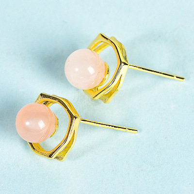 Natural Rose Quartz Studs Earrings PW-WG46384-05-1