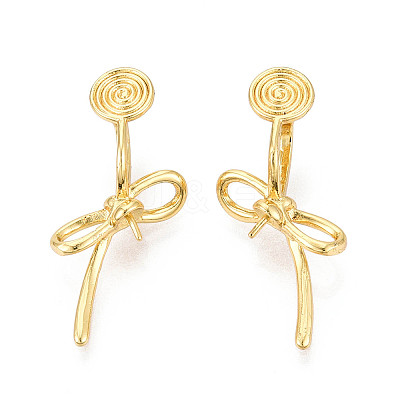 Bowknot Brass Clip-on Earring Findings for Half Drilled Beads KK-T071-10G-1