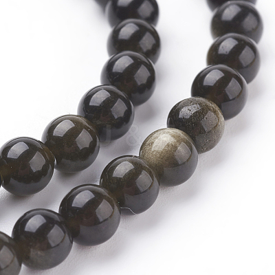 Natural Golden Sheen Obsidian Beads Strands X-G-C076-6mm-5-1