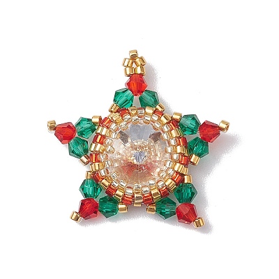 Christmas Glass & Seed Bead Woven Pendants PALLOY-MZ00261-1