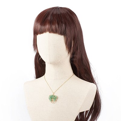 Natural Green Aventurine Chips Heart with Tree of Life Pendant Necklace NJEW-JN03906-02-1