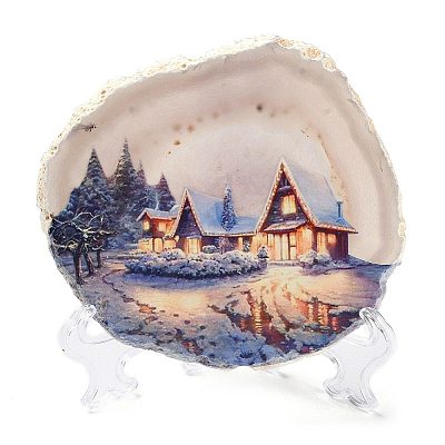 Printed Natural Agate Slice Stone Ornament DJEW-M011-04I-1