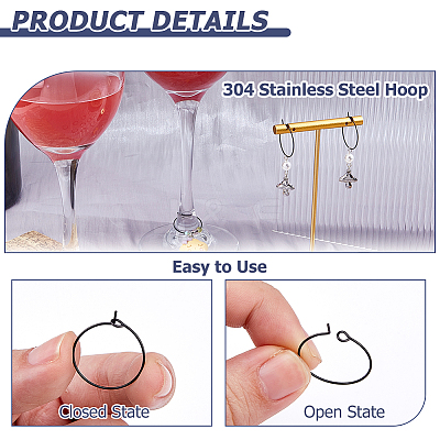 50Pcs 304 Stainless Steel Hoop Earrings EJEW-HS0001-12A-1