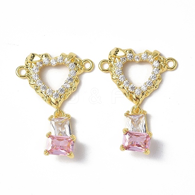 Brass Pave Clear & Pink Cubic Zirconia Connector Charms KK-P223-40G-1