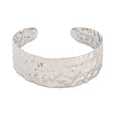 Non-Tarnish 304 Stainless Steel Textured Open Cuff Bangles for Women STAS-M001-17P-1