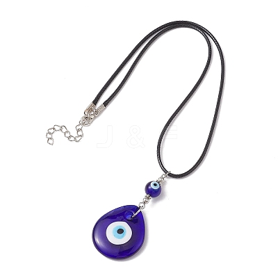 Lampwork Teardrop with Evil Eye Pendant Necklaces NJEW-JN04595-01-1