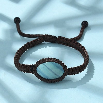 Adjustable Oval Natural Fluorite Braided Bead Bracelets BJEW-H626-02-11-1