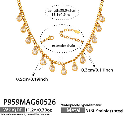 316L Surgical Stainless Steel Pave Cubic Zirconia Milti Teardrop Pendant Bib Necklaces for Women WGB3ADE-02-1