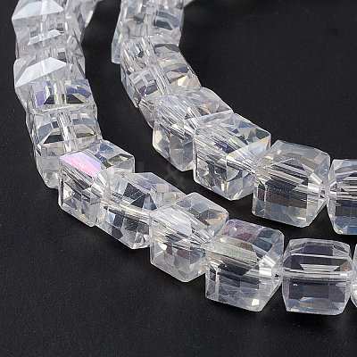 Electroplate Glass Beads Strands EGLA-D018-8x8mm-01-1
