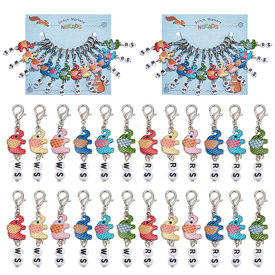 Polka Dot Elephant Alloy Enamel Pendant Locking Stitch Markers HJEW-AB00130-1