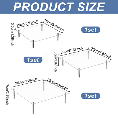 3 Sets 3 Styles Square Acrylic Action Figures Riser Display Pedestals ODIS-FG0001-58-1